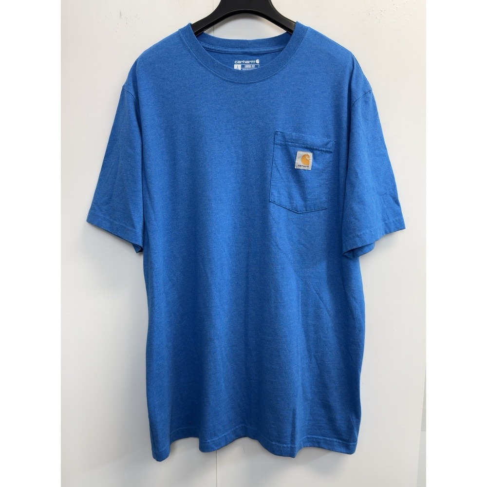 Carhartt Mens Sz L Tall Pocket Tee T-shirt Blue Loose Fit Workwear Cotton Blend
